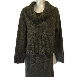 Vintage ë Women 2 Piece Maxi Skirt Suit Wool Cropp Chunky Knit Cowl Neck Size M